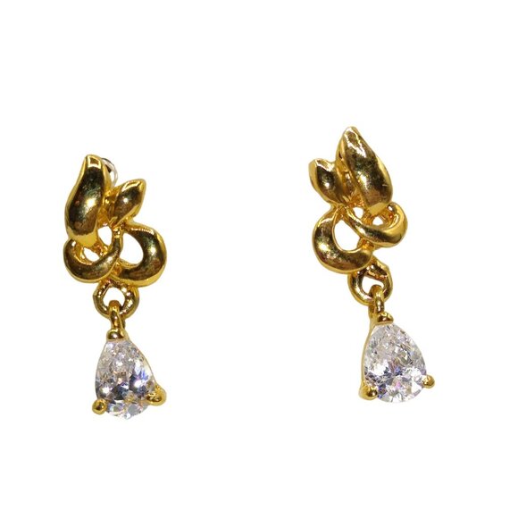 NWT CZ Pear Dangle Pierced Earrings 14K GP, Glamorous Studs, Gift for Her - Picture 1 of 3